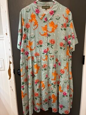 Brand new! Princess Highway Mint Dress with Orange Dragon & Pink Floral Print